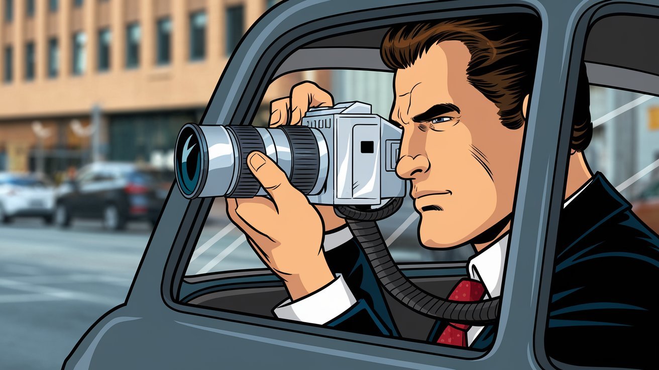 comic style detective with camera; private detective Ludwigshafen Germany, investigation service Ludwigshafen Germany, private investigations company Ludwigshafen Germany