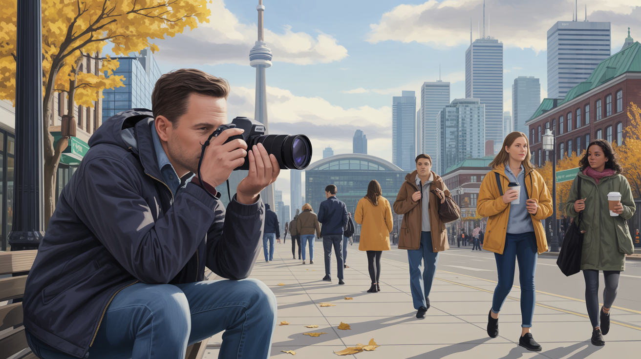 Illustrated detective with a camera in Toronto (Canada); Detective Toronto (Canada), Detective Agency Toronto (Canada), Private Detective Toronto (Canada), Private Detective Agency Toronto (Canada)