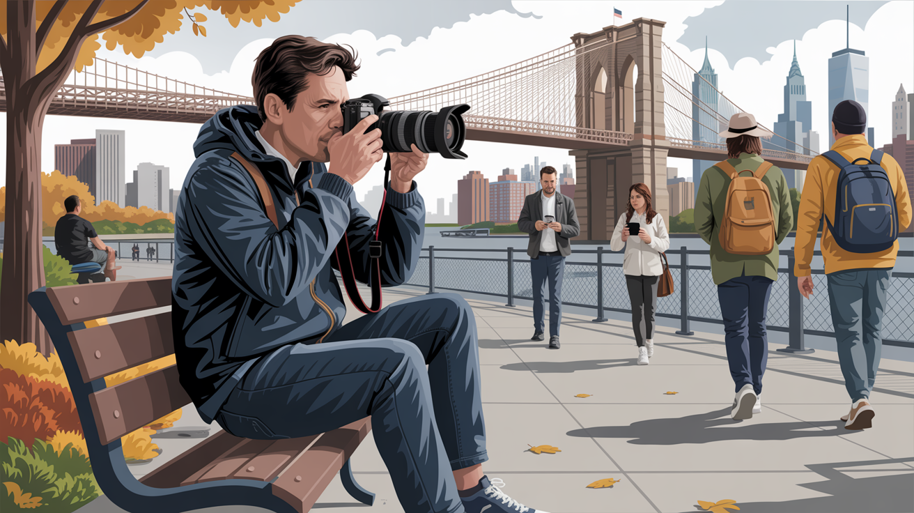 Illustrated detective with camera in New York City (USA); Detective New York City (USA), Detective Agency New York City (USA), Private Detective Manila (Philippines), Private Detective Agency New York City (USA)