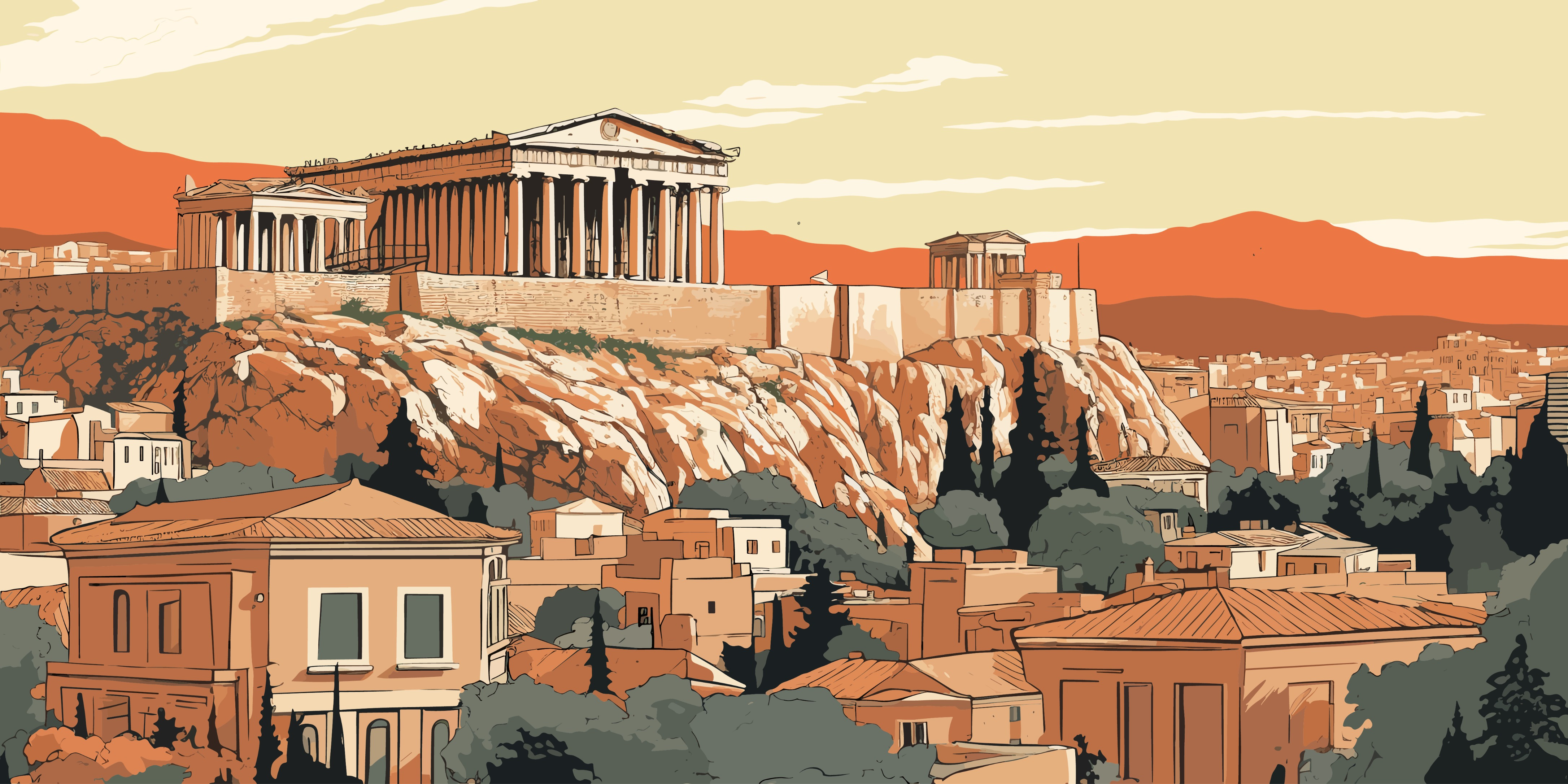 Falschfarben-Zeichnung der Akropolis in Athen; Detektei Griechenland, Detektiv Athen, Privatdetektiv Griechenland, Privatdetektei Athen